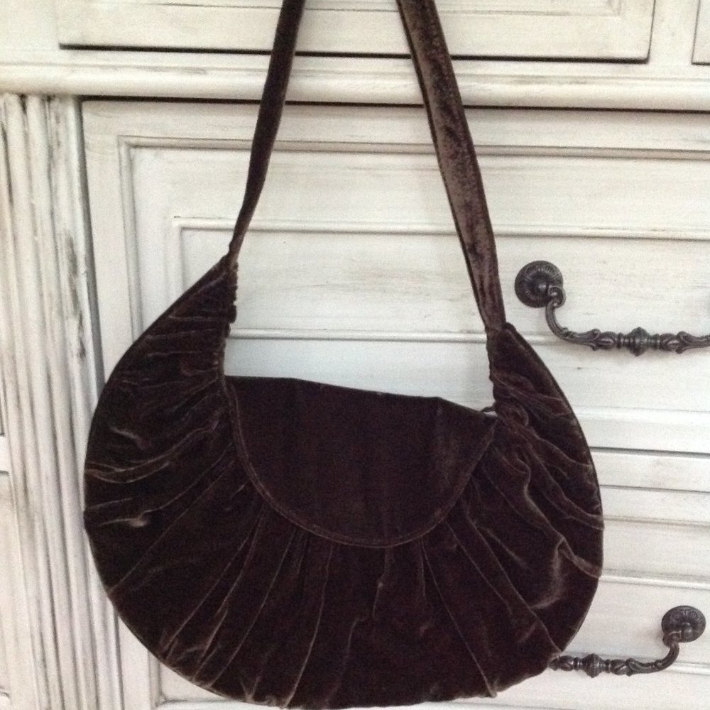 Brown Velvet Shoulder Bag